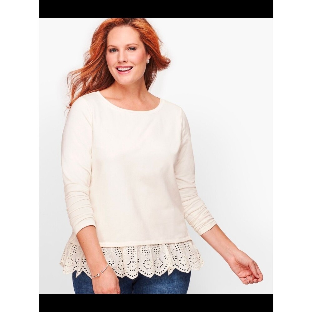 NWOT Talbots Eyelet Lace Hem Long Sleeve Top Size 1X